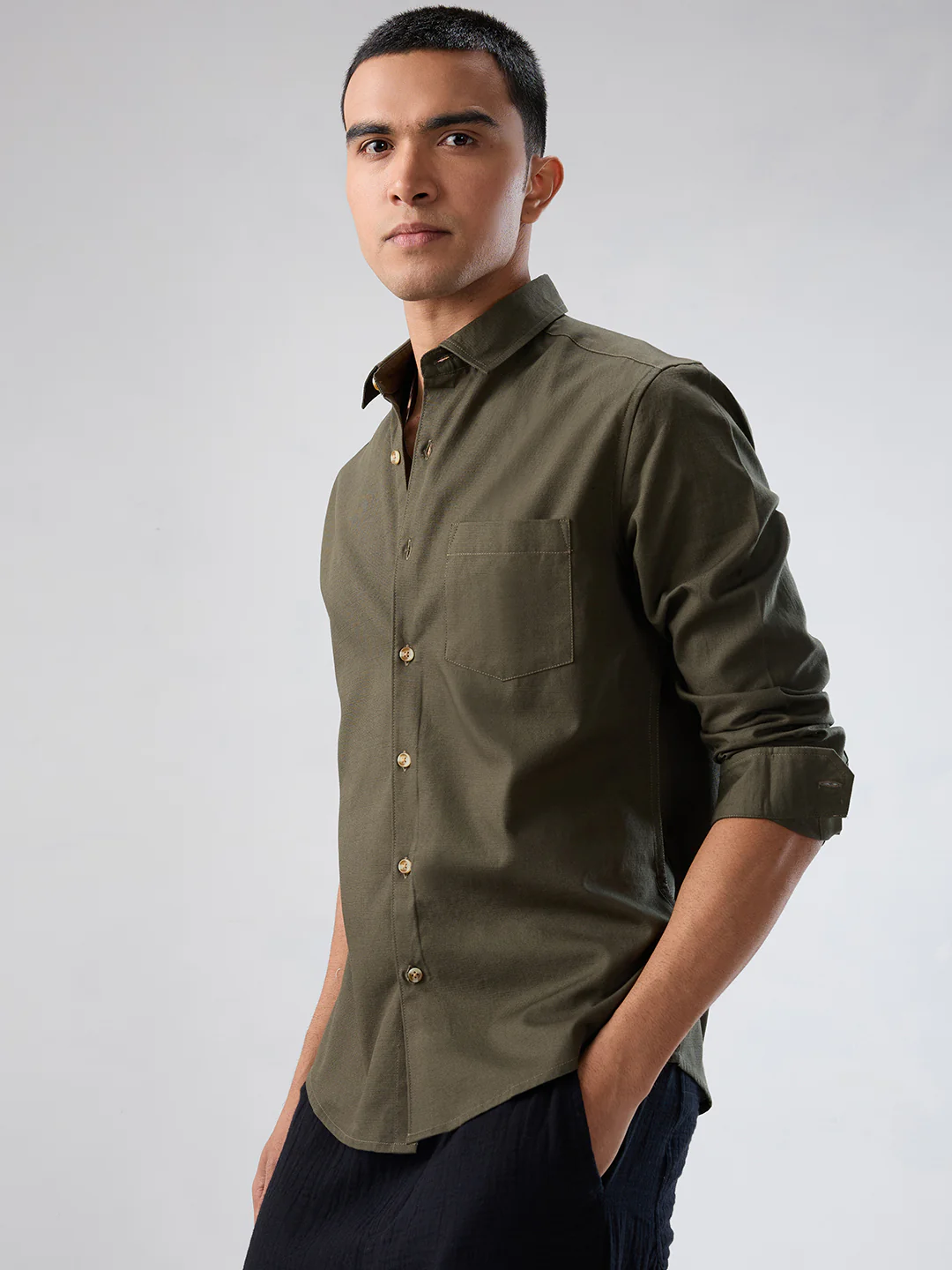 Forest Olive Fineweave Everyday Shirt - Image 6