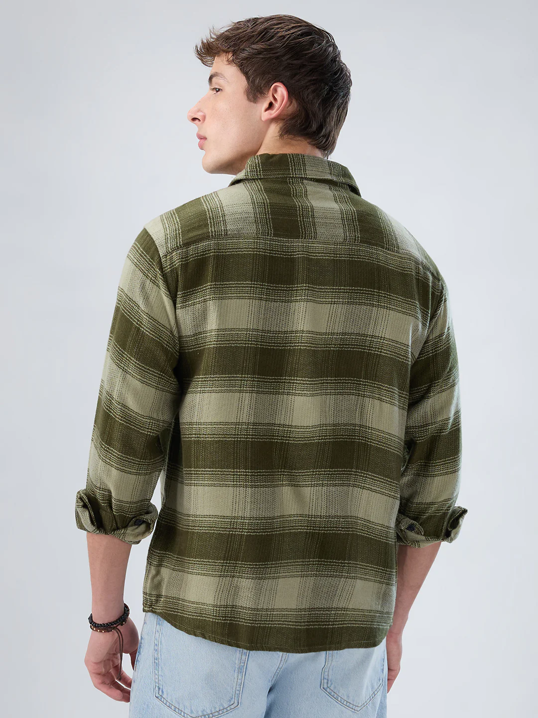 Forest Olive Grid Double Pocket Flannel Shirt - Image 7