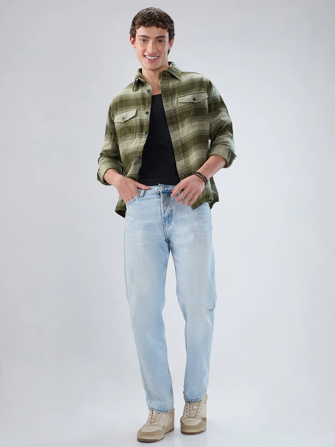 Forest Olive Grid Double Pocket Flannel Shirt - Image 8