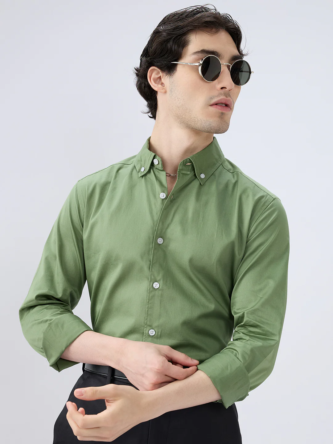 Forest Sheen Luxe Satin Button-down Collar Shirt - Image 2