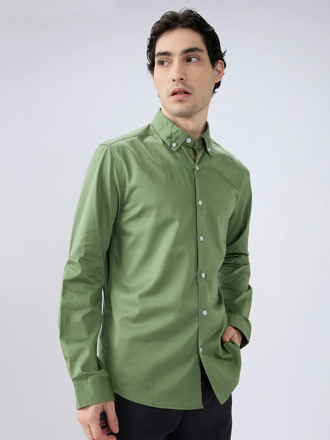 Forest Sheen Luxe Satin Button-down Collar Shirt - Image 3