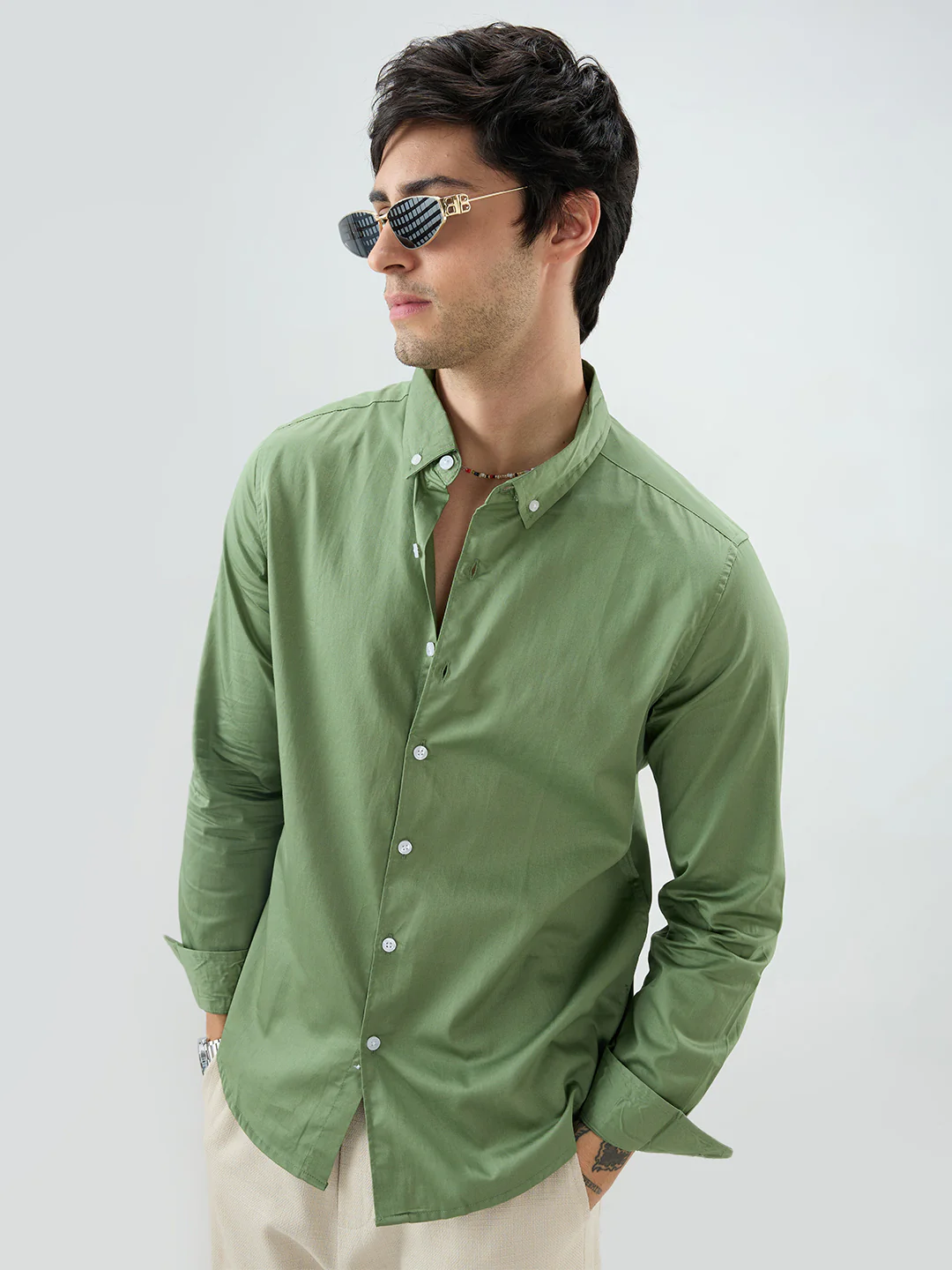 Forest Sheen Luxe Satin Button-down Collar Shirt - Image 2