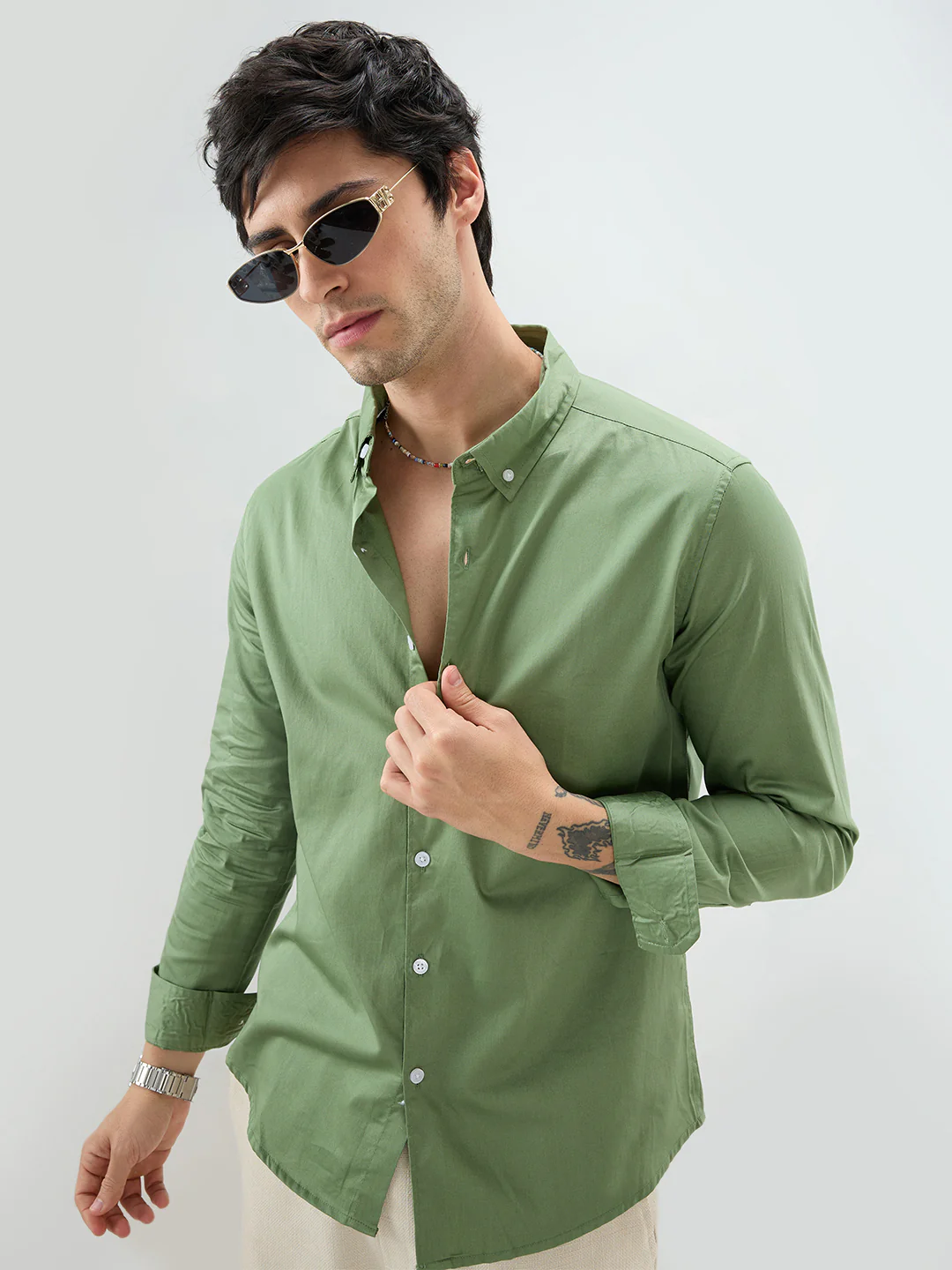 Forest Sheen Luxe Satin Button-down Collar Shirt - Image 4