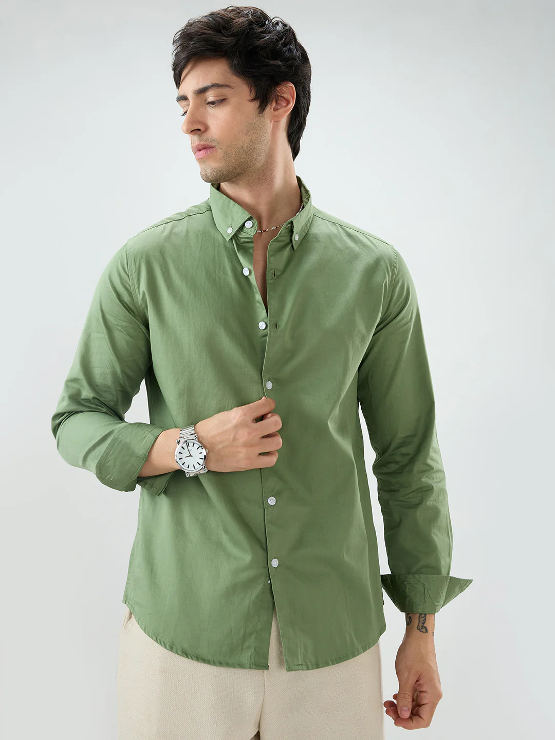 Forest Sheen Luxe Satin Button-down Collar Shirt - Image 5