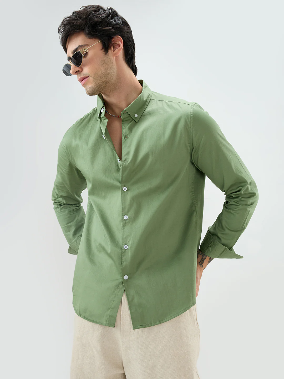 Forest Sheen Luxe Satin Button-down Collar Shirt - Image 6