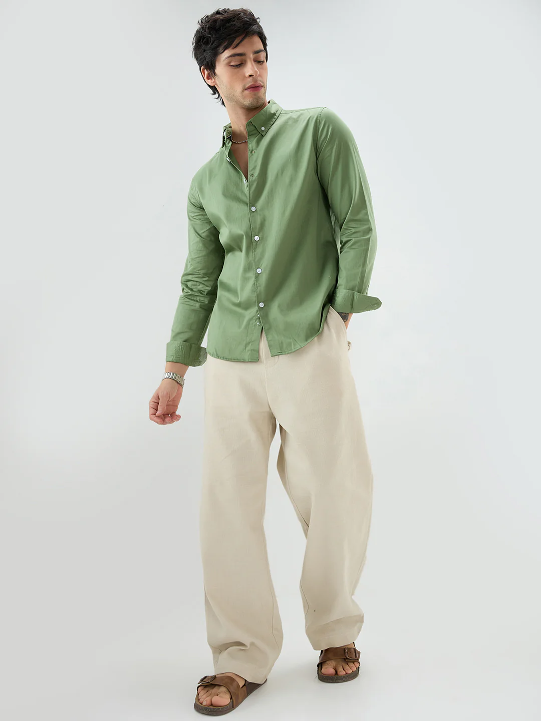 Forest Sheen Luxe Satin Button-down Collar Shirt - Image 8