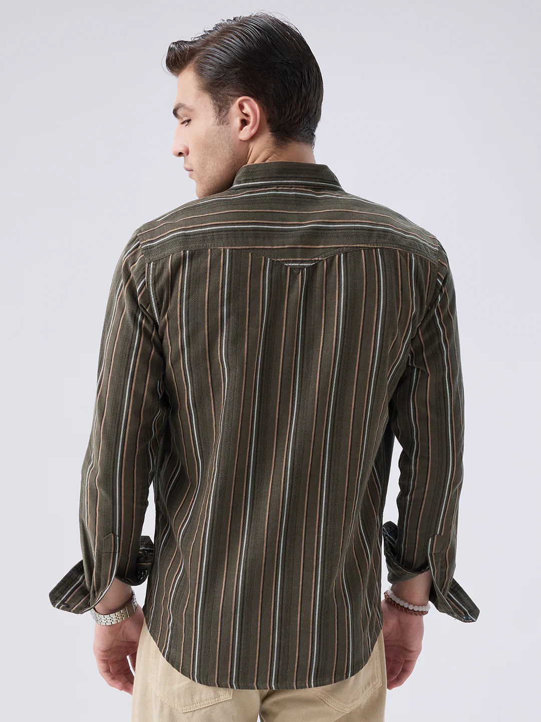 Forest Vibe Multi-Stripe Olive Twin Pocket Corduroy Shirt - Image 6