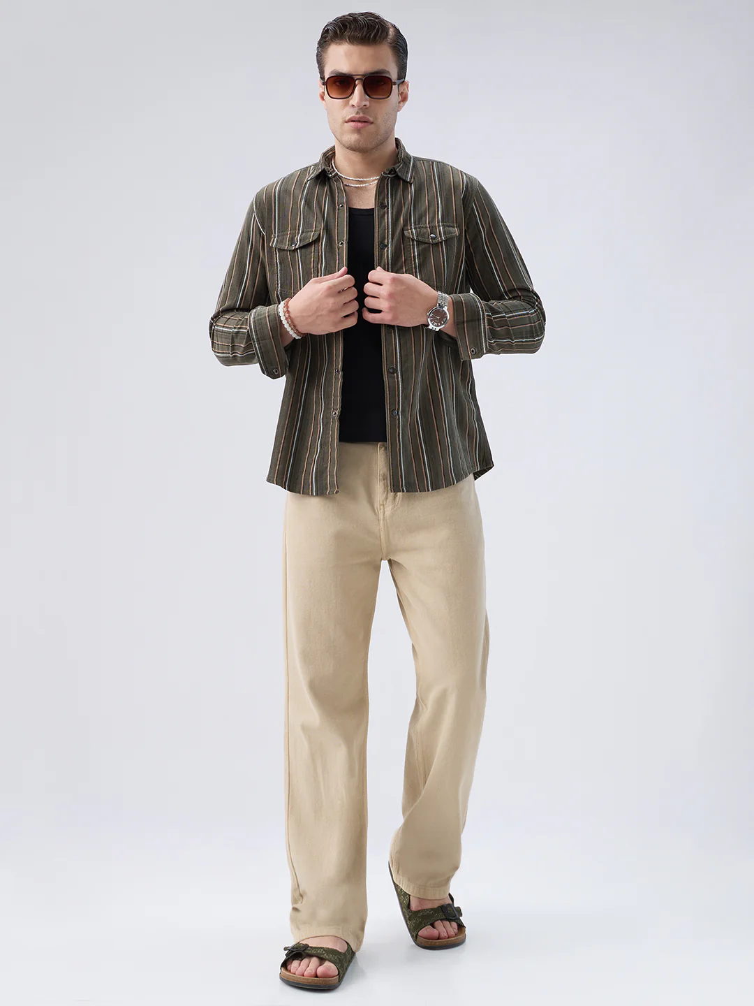 Forest Vibe Multi-Stripe Olive Twin Pocket Corduroy Shirt - Image 7