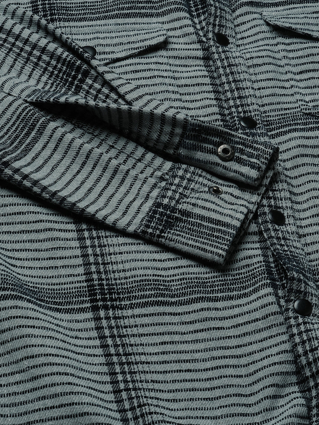 Fossil Grey Checked Double Flap Pocket Textured Overshirt - Image 9