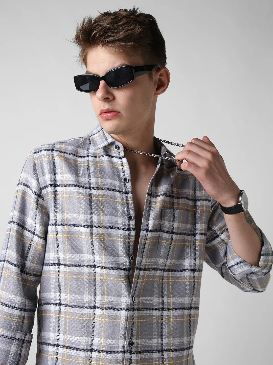 Fossil Grey Diamond Jacquard Checkered Shirt - Image 2