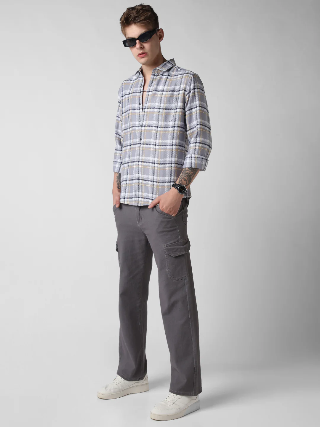 Fossil Grey Diamond Jacquard Checkered Shirt - Image 8