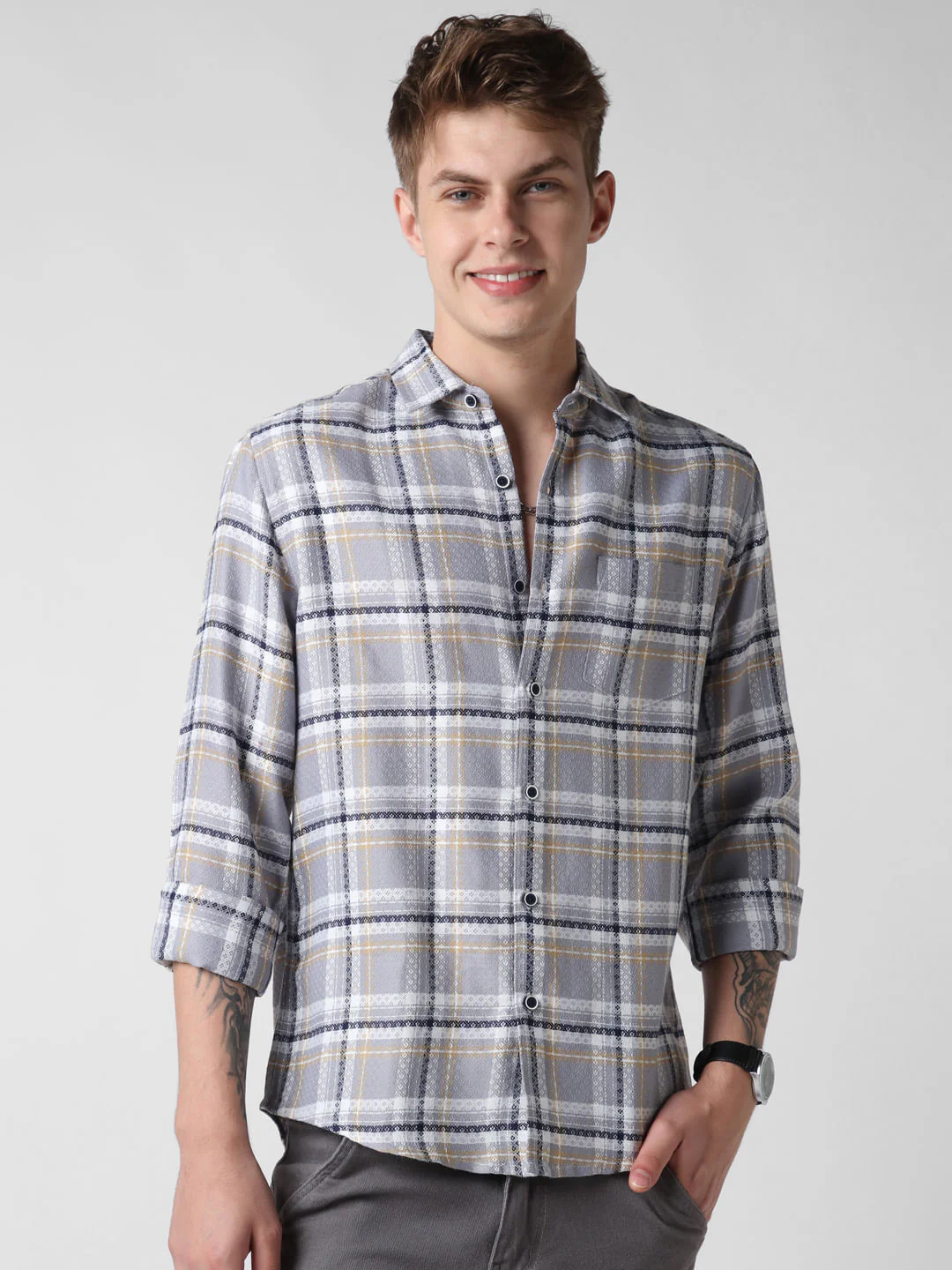 Fossil Grey Jacquard Checkered Shirt - Image 5