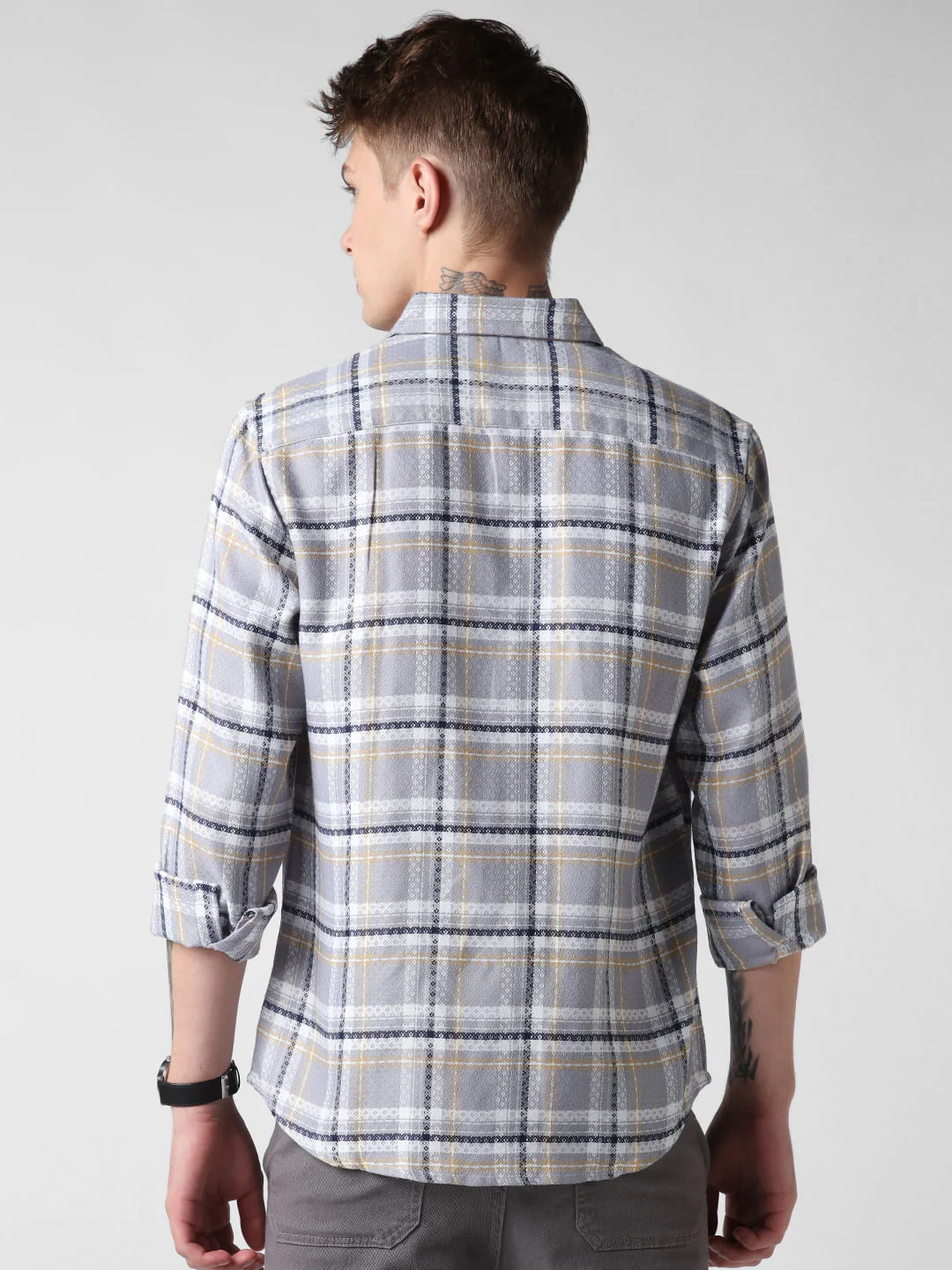 Fossil Grey Jacquard Checkered Shirt - Image 7