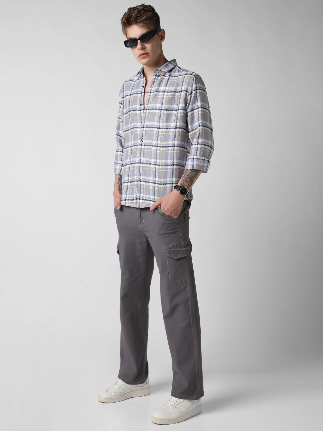 Fossil Grey Jacquard Checkered Shirt - Image 8