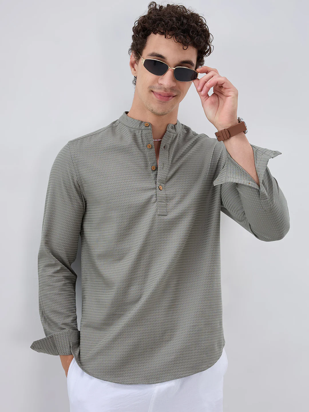 Fossil Grey Wavey Textured Kurta