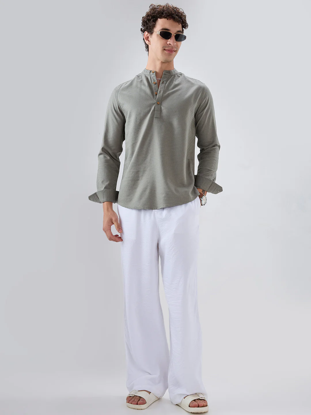 Fossil Grey Wavey Textured Kurta - Image 8