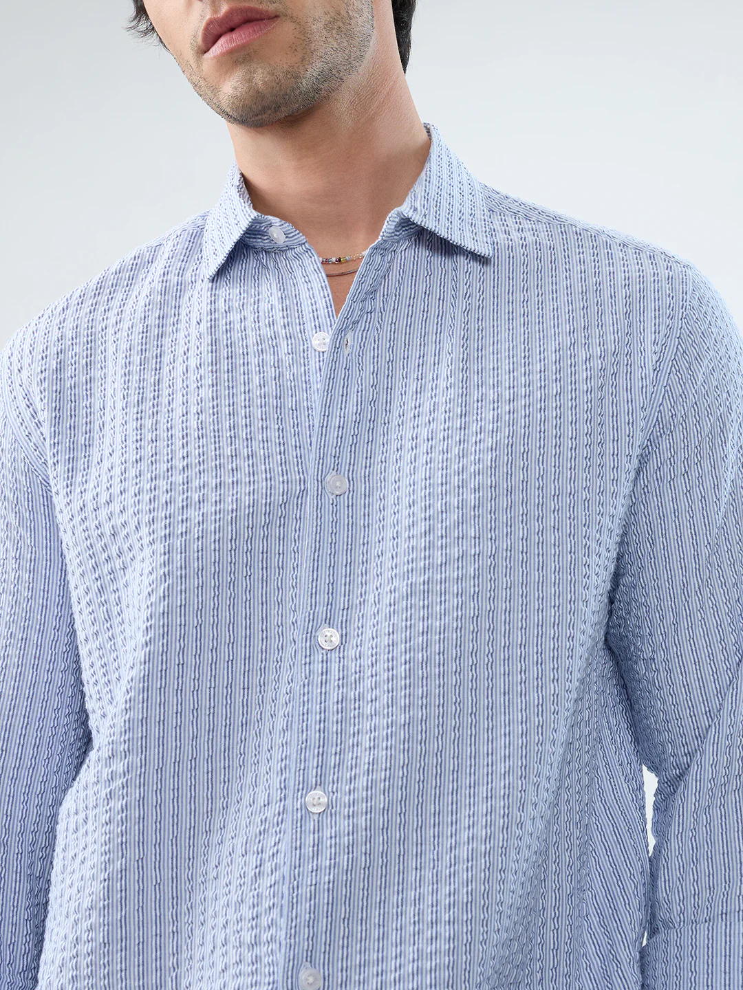 Frost White Azure Fine Striped Seersucker Shirt - Image 3