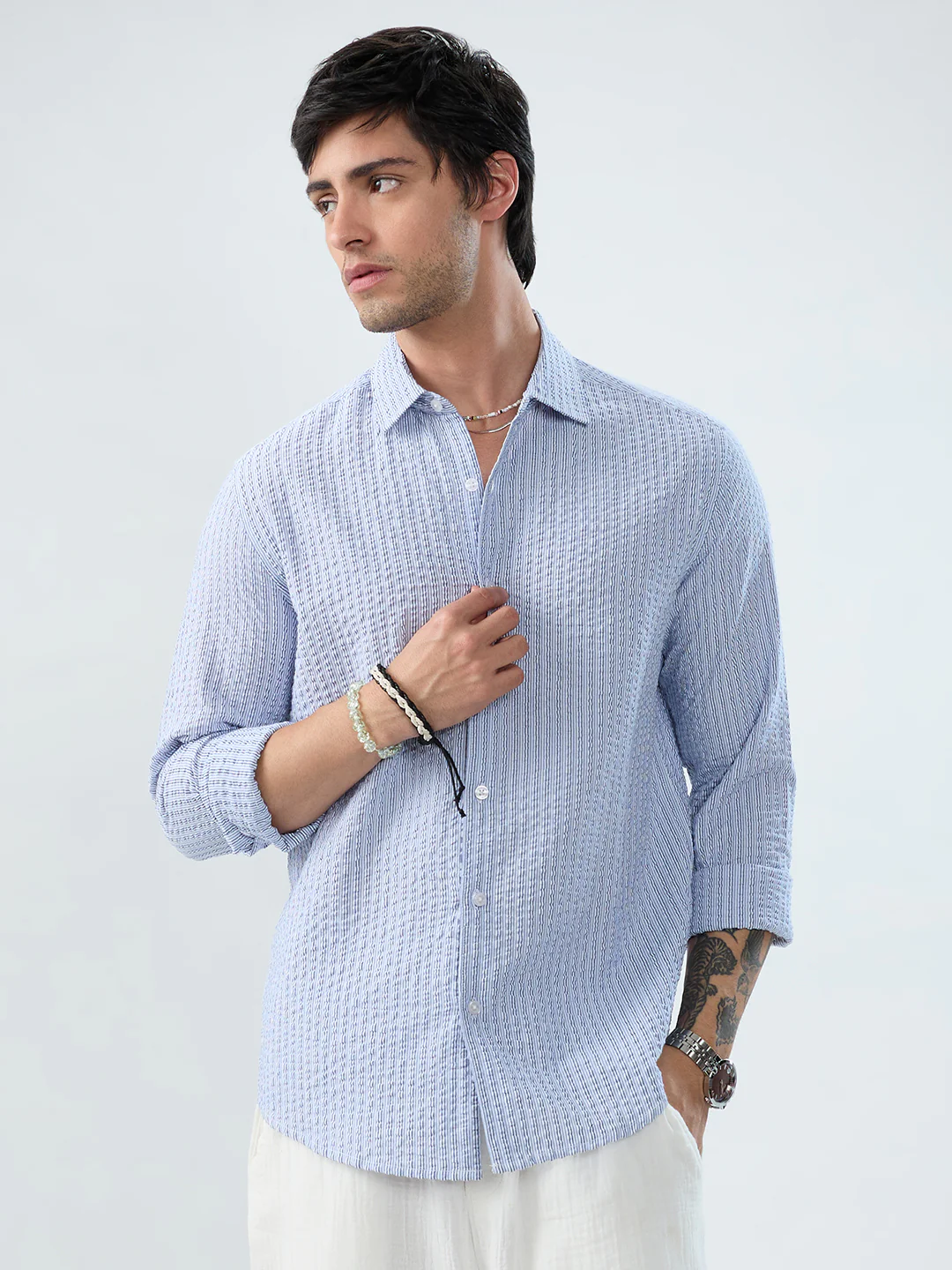 Frost White Azure Fine Striped Seersucker Shirt - Image 5