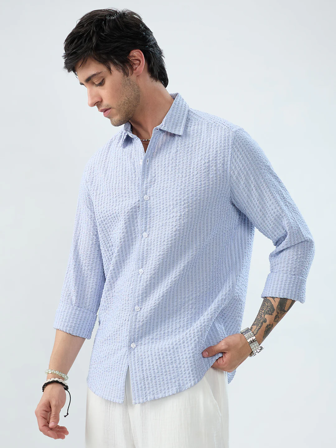 Frost White Azure Fine Striped Seersucker Shirt - Image 6