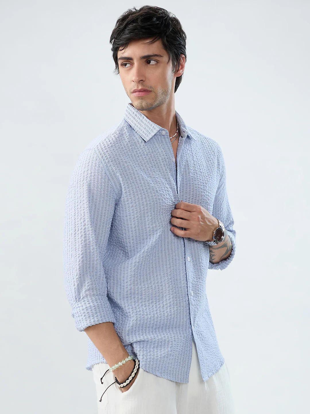 Frost White Azure Fine Striped Seersucker Shirt - Image 7