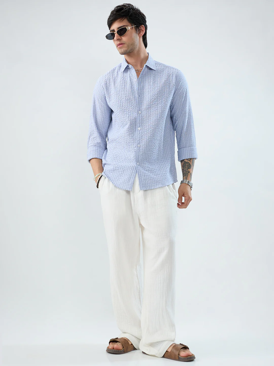 Frost White Azure Fine Striped Seersucker Shirt - Image 9