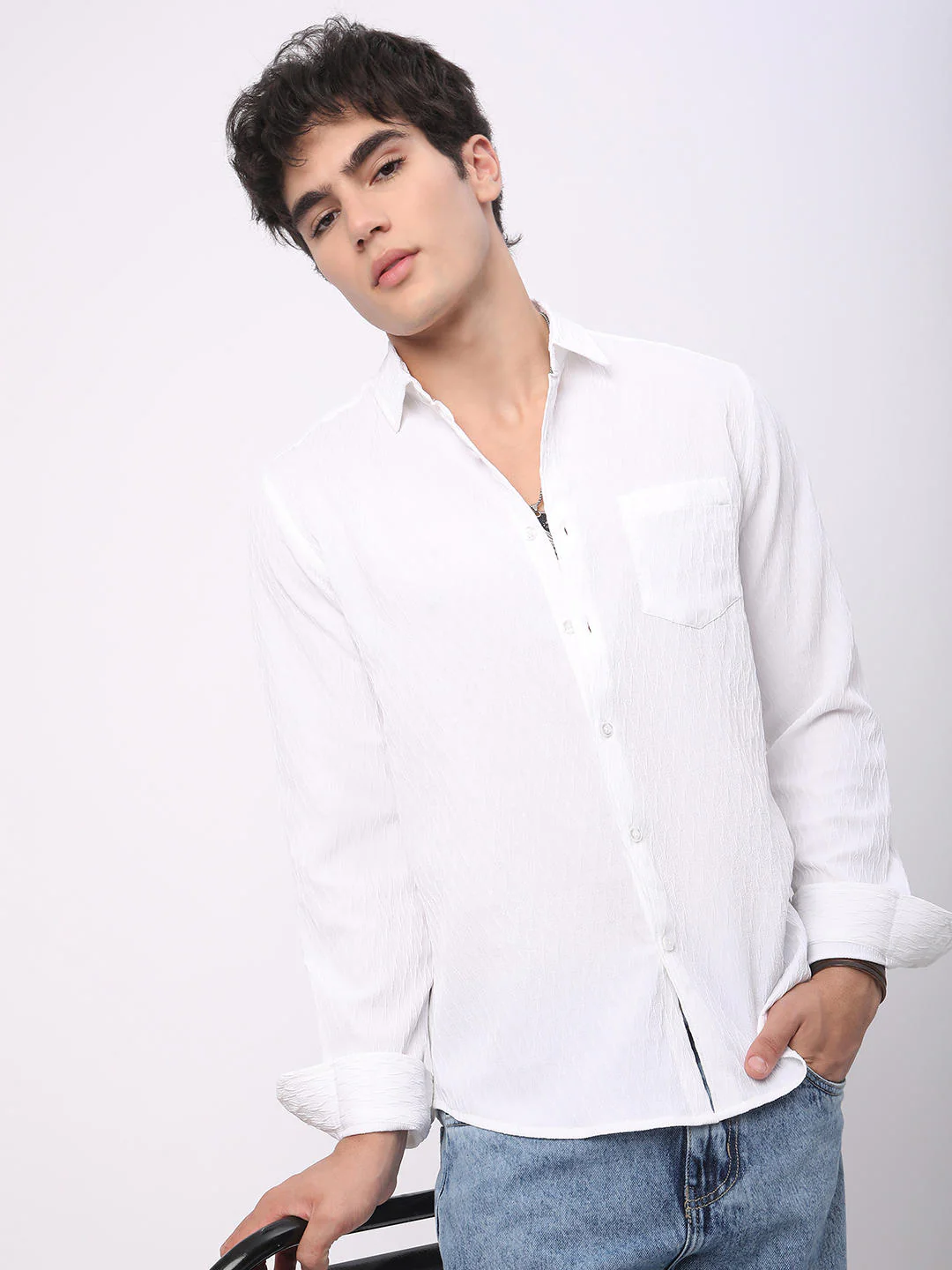 Frost White Crinkled Textured Shirt