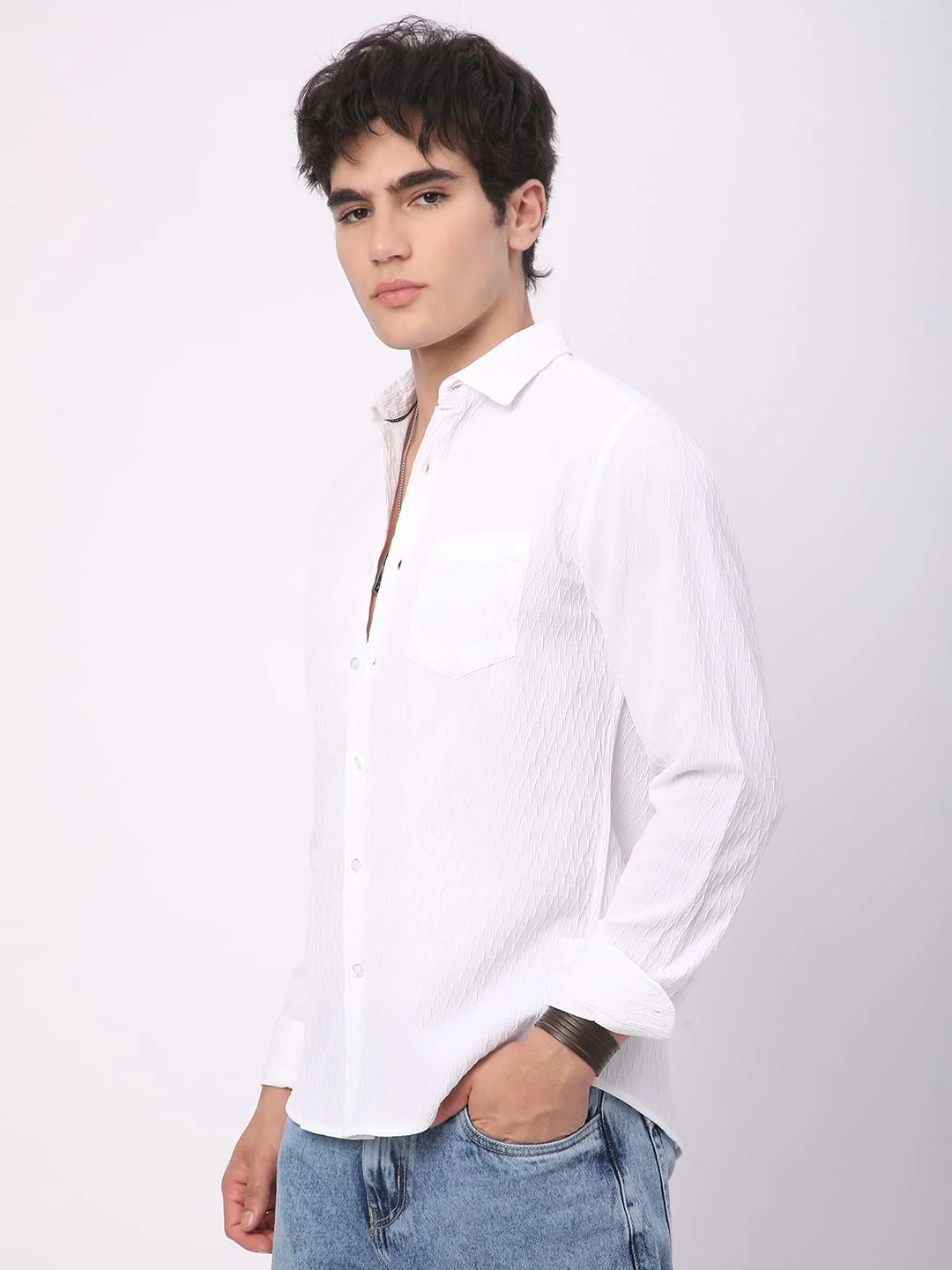 Frost White Crinkled Textured Shirt - Image 6