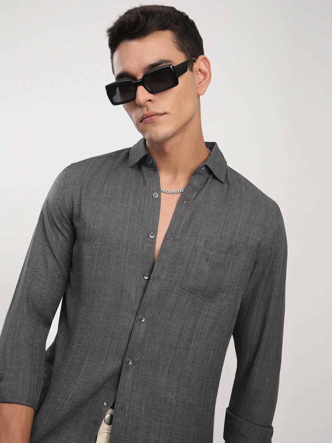 Fuscous Grey Minimalist Solid Shirt - Image 2