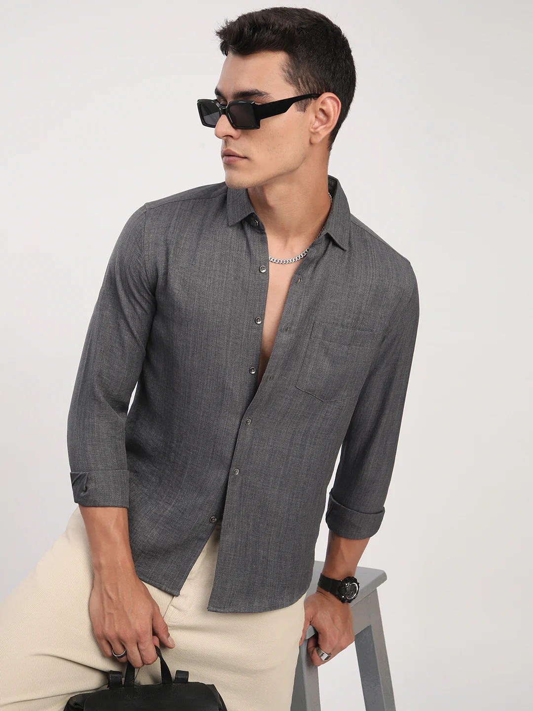 Fuscous Grey Minimalist Solid Shirt - Image 4