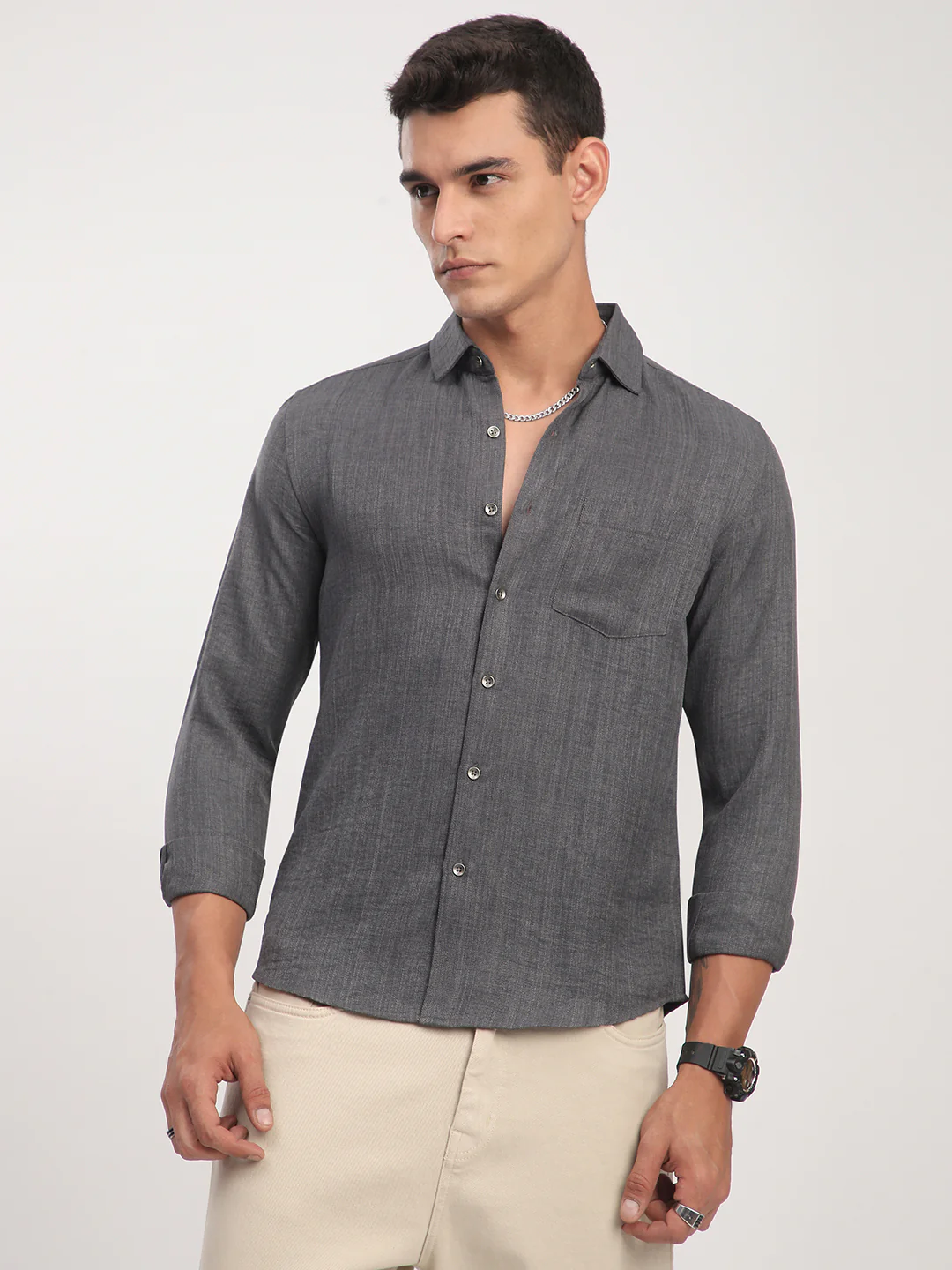 Fuscous Grey Minimalist Solid Shirt - Image 5