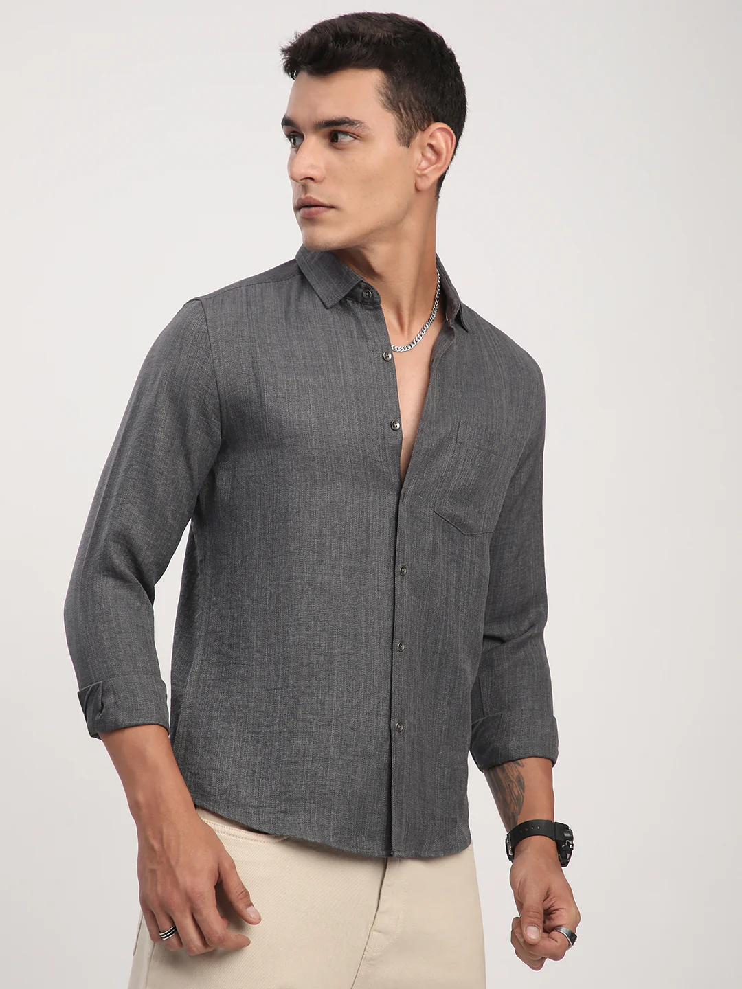 Fuscous Grey Minimalist Solid Shirt - Image 6