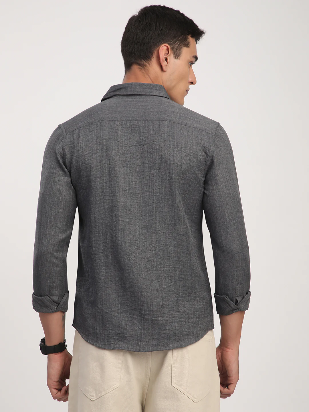 Fuscous Grey Minimalist Solid Shirt - Image 7