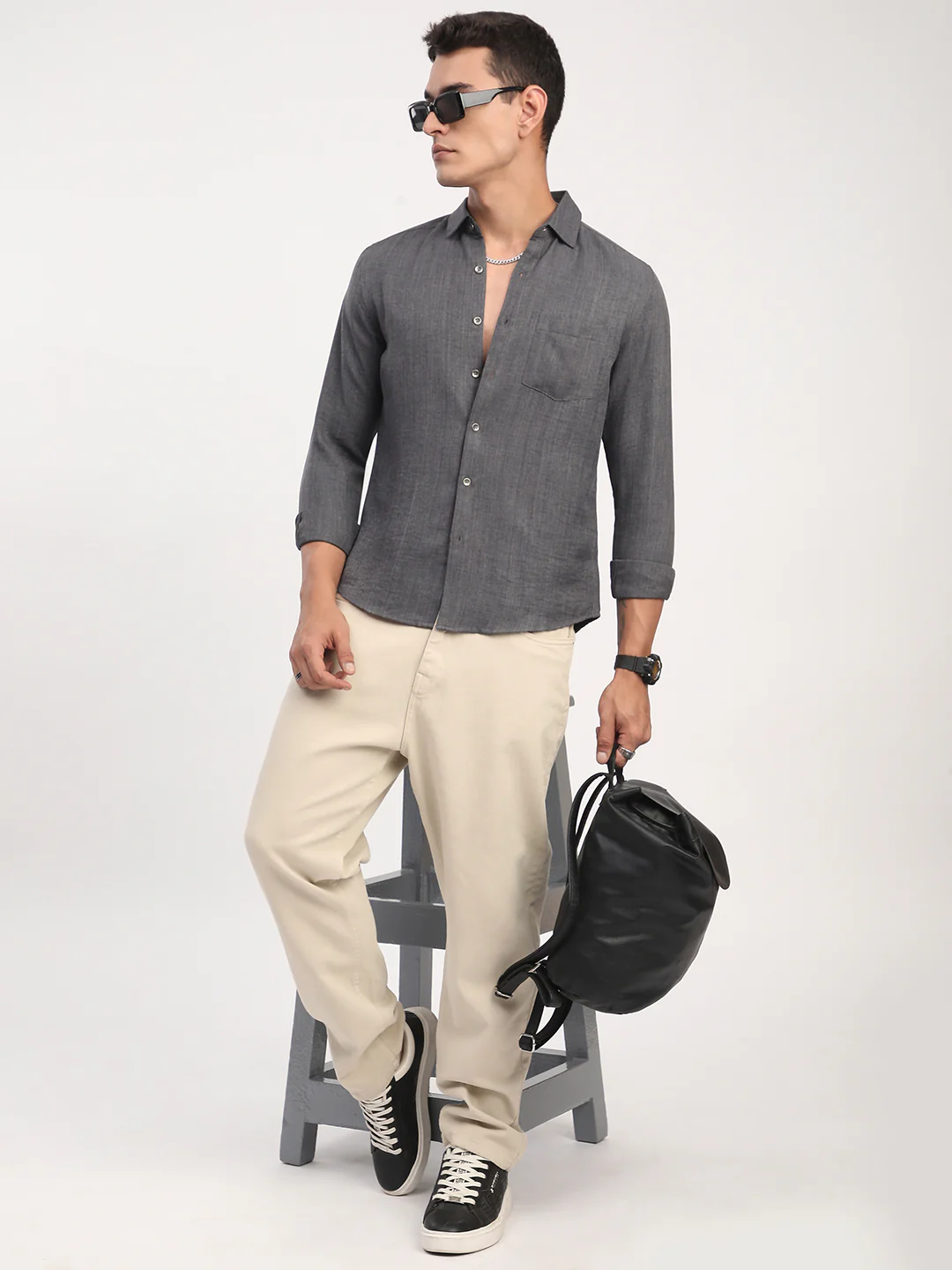 Fuscous Grey Minimalist Solid Shirt - Image 8