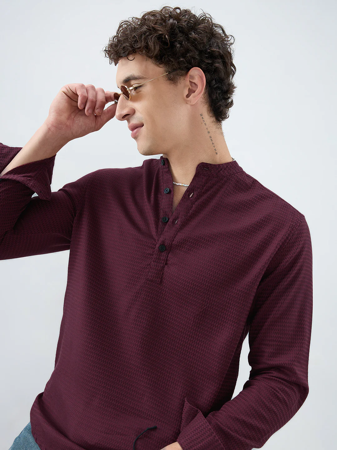 Garnet Red Wavey Textured Kurta - Image 2