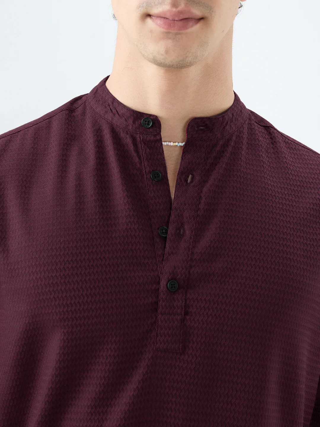 Garnet Red Wavey Textured Kurta - Image 3