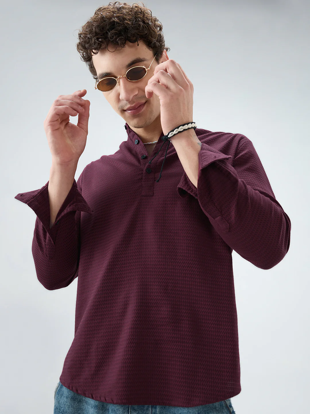 Garnet Red Wavey Textured Kurta - Image 4