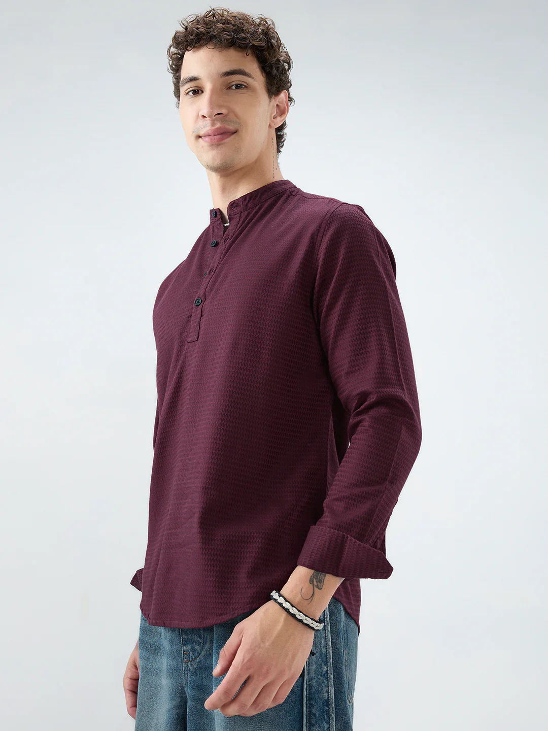 Garnet Red Wavey Textured Kurta - Image 6