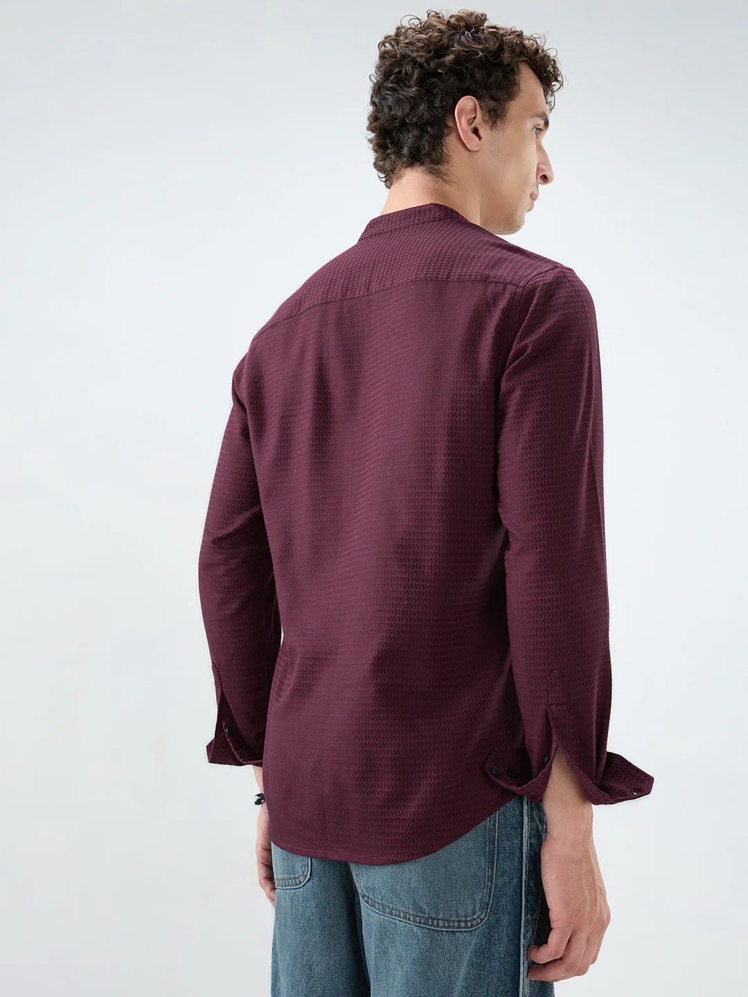 Garnet Red Wavey Textured Kurta - Image 7