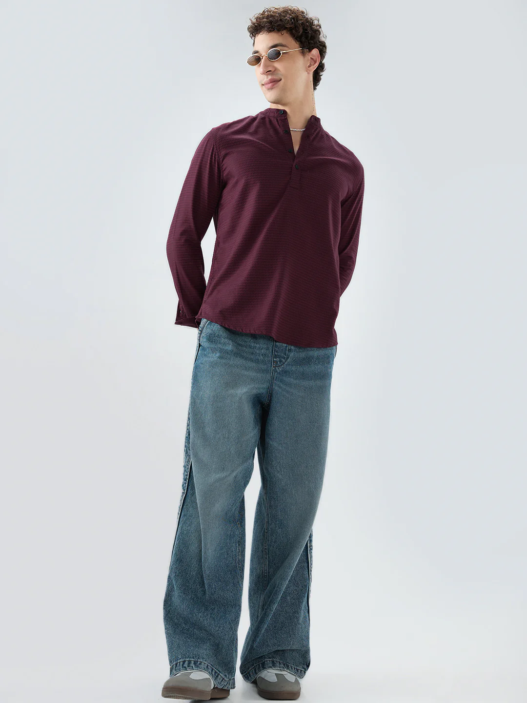 Garnet Red Wavey Textured Kurta - Image 8