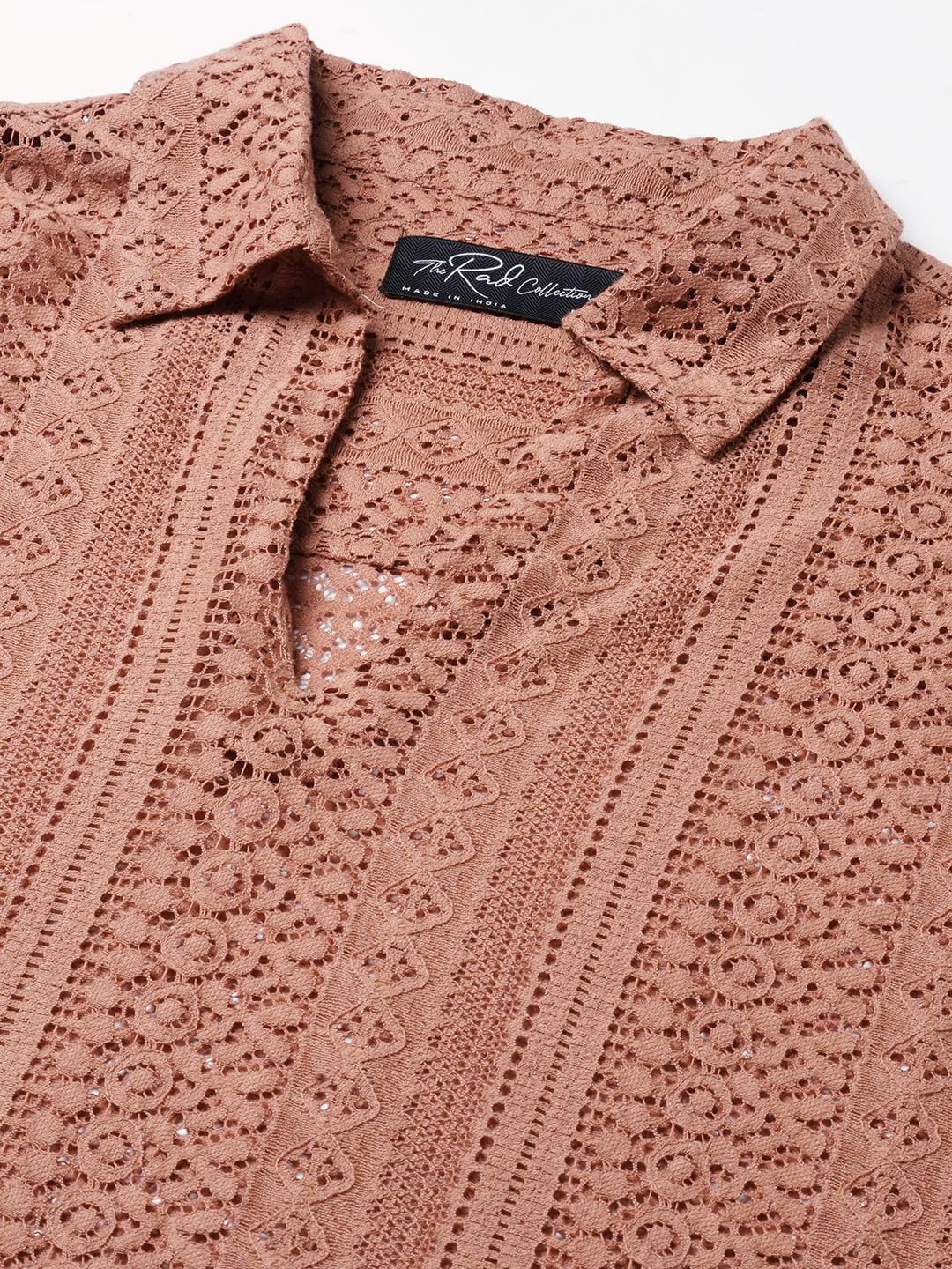 Georgia Peach Crochet Oversized Polo Shirt - Image 3