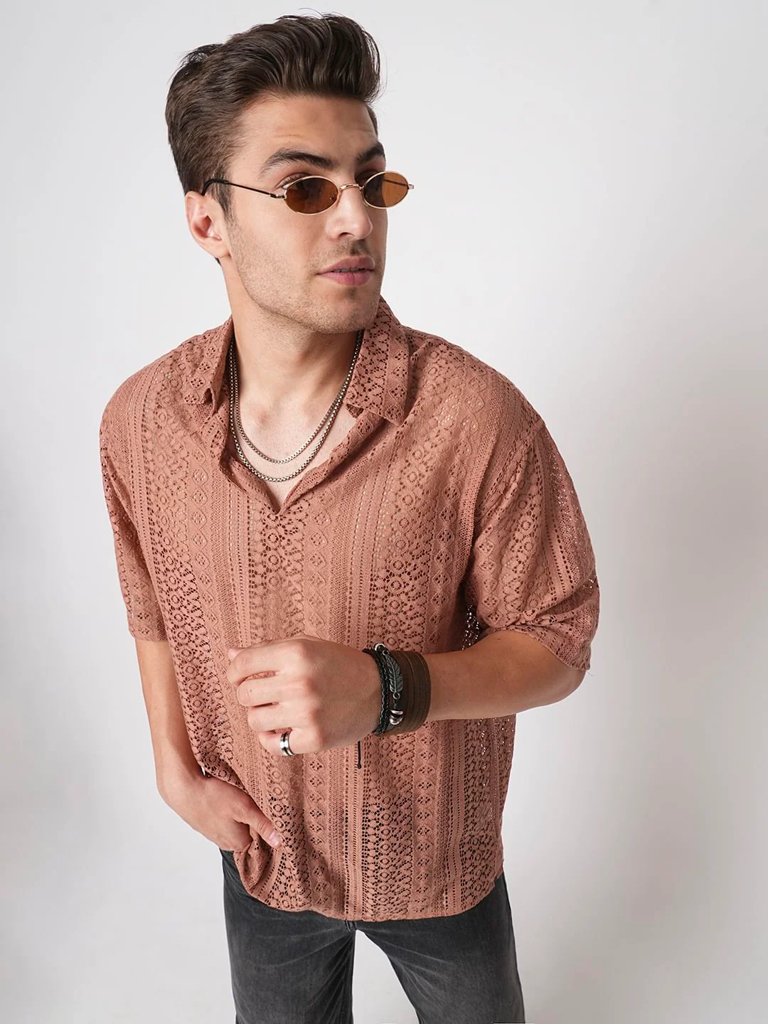 Georgia Peach Crochet Oversized Polo Shirt - Image 4