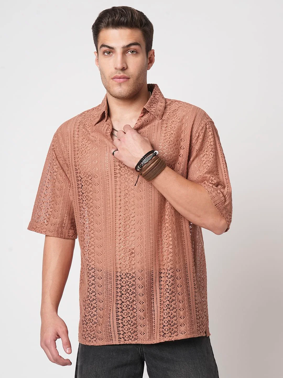 Georgia Peach Crochet Oversized Polo Shirt - Image 5