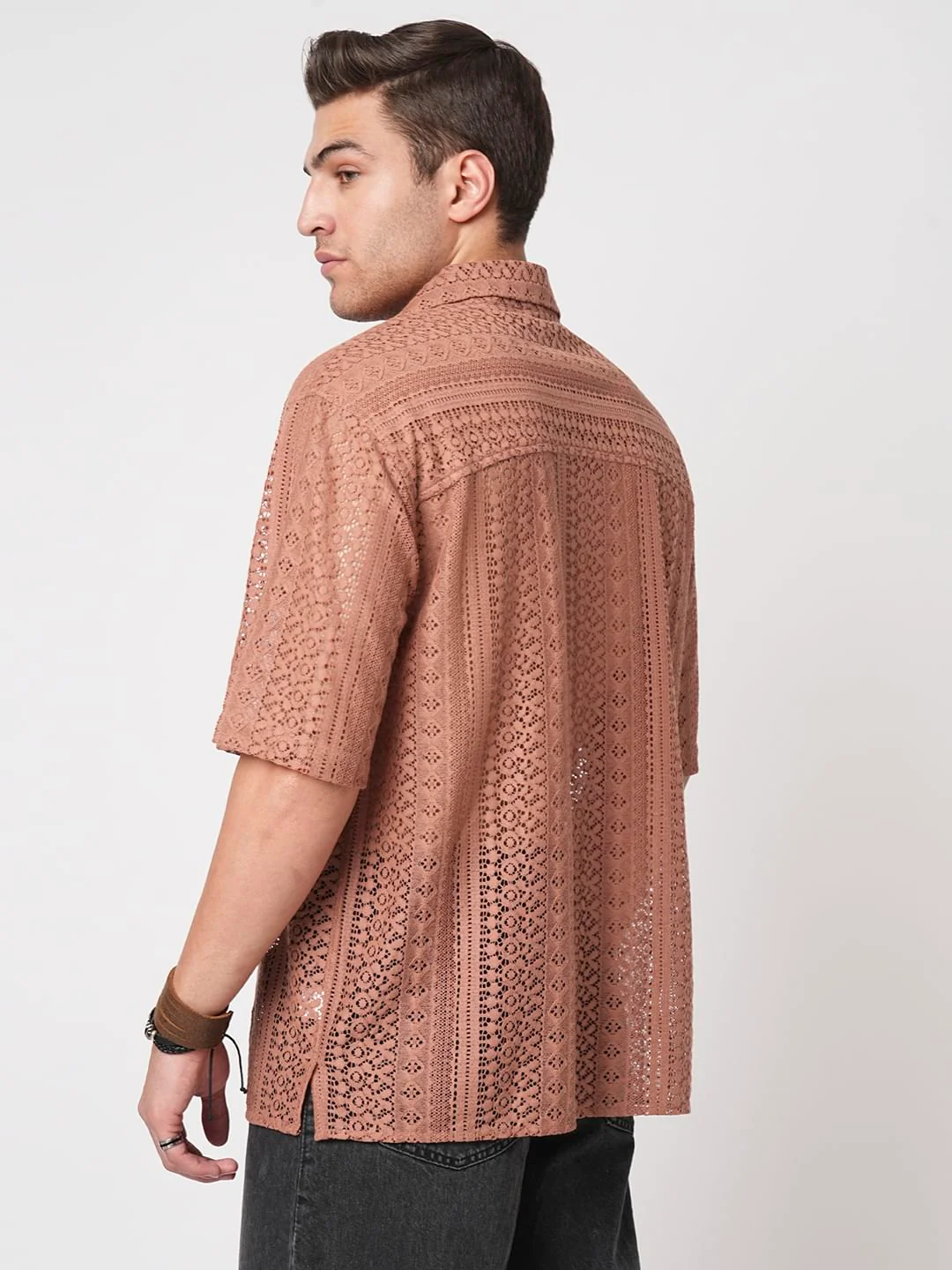 Georgia Peach Crochet Oversized Polo Shirt - Image 7