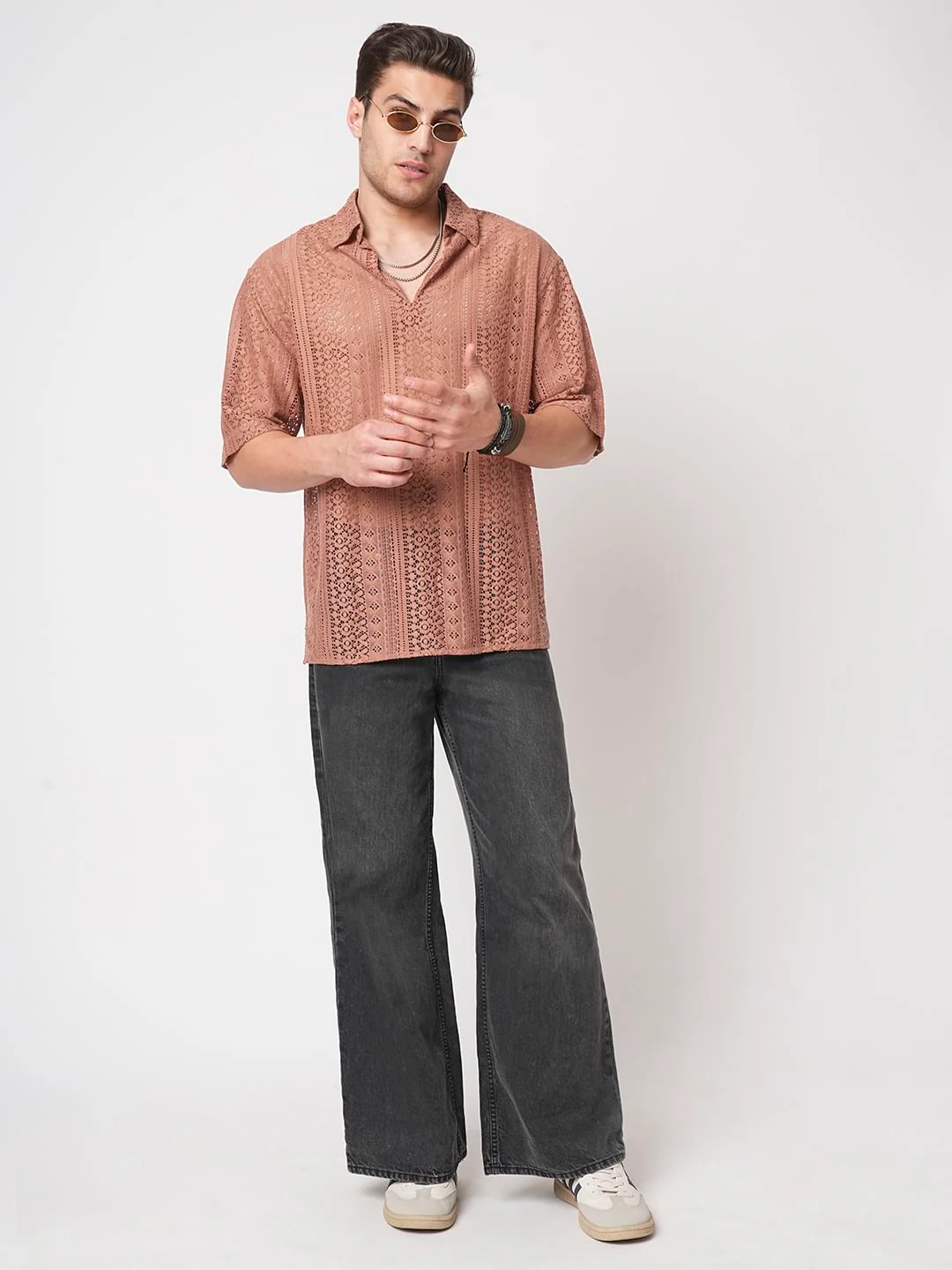 Georgia Peach Crochet Oversized Polo Shirt - Image 8