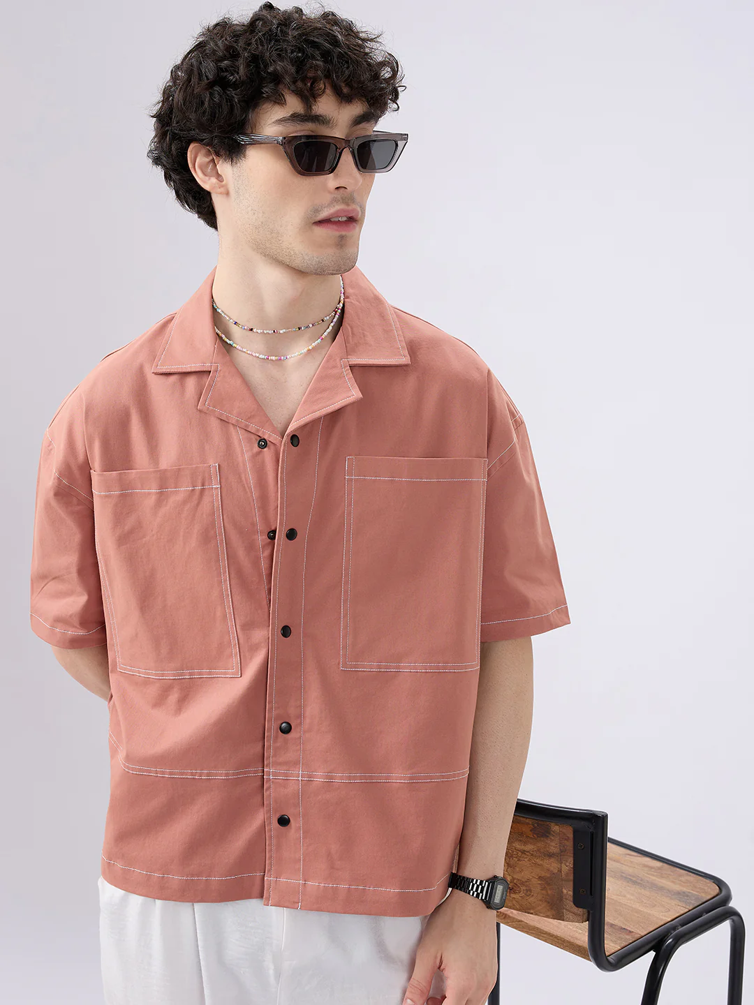 Georgia Peach Twin Pocket Oversized Crop Shirt - Image 4