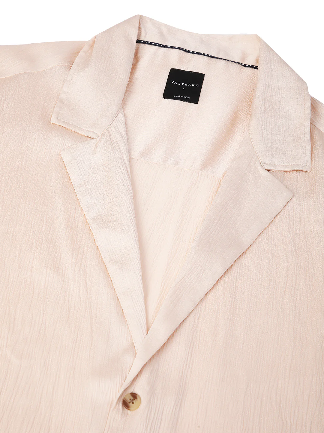 Glinty Cream Notched Lapel Collar Creased Oversized Shirt - Image 3