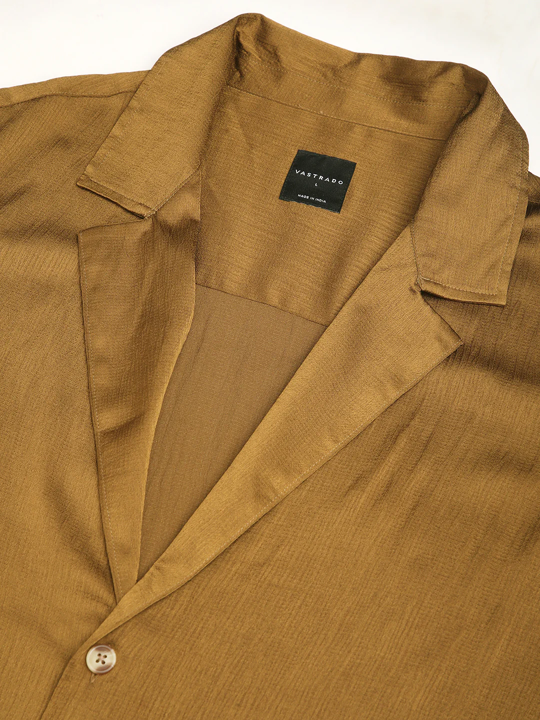 Glinty Tawny Brown Notched Lapel Collar Creased Oversized Shirt - Image 9