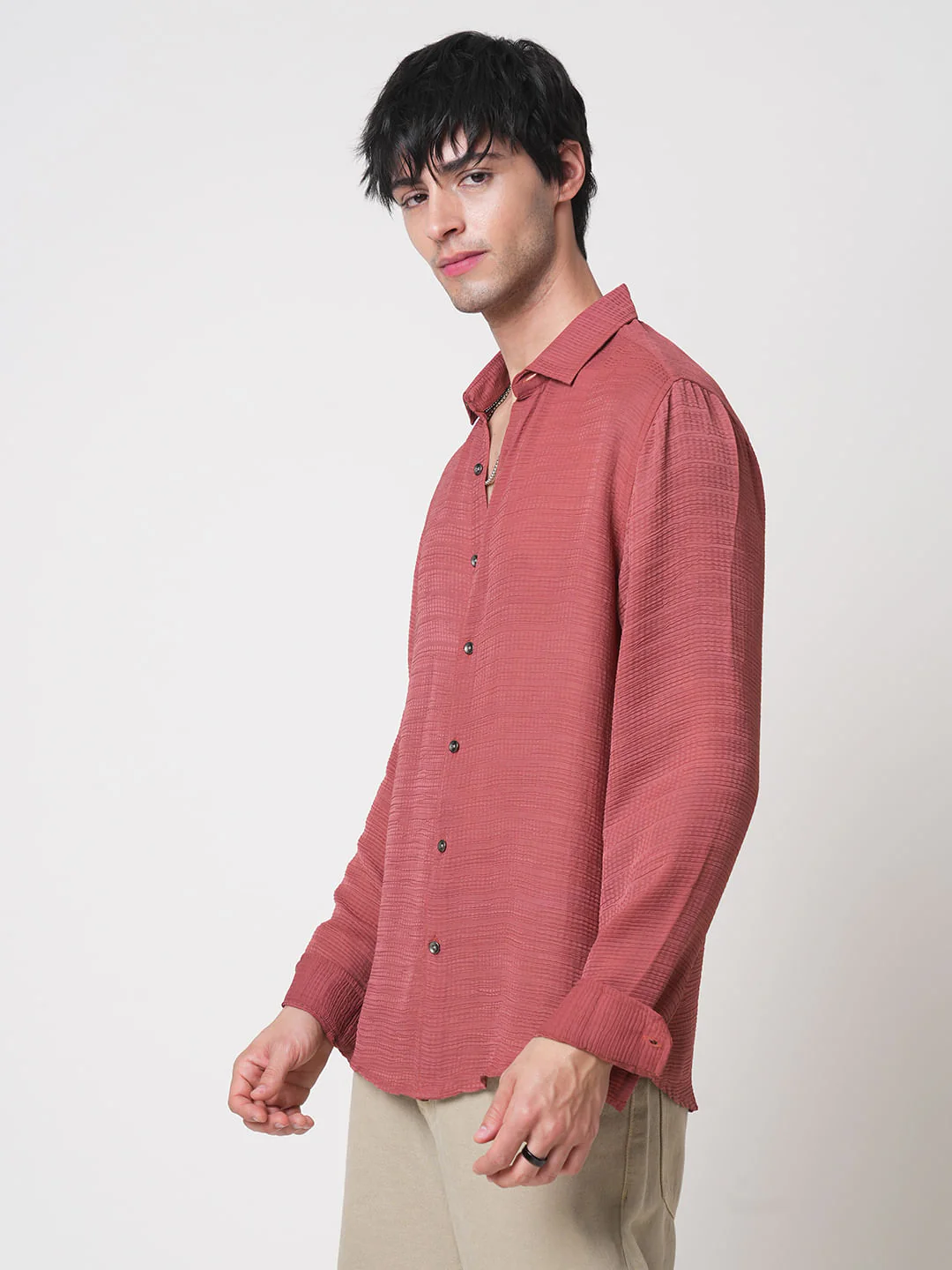 Glossy Rust Textured Chiffon Shirt - Image 7