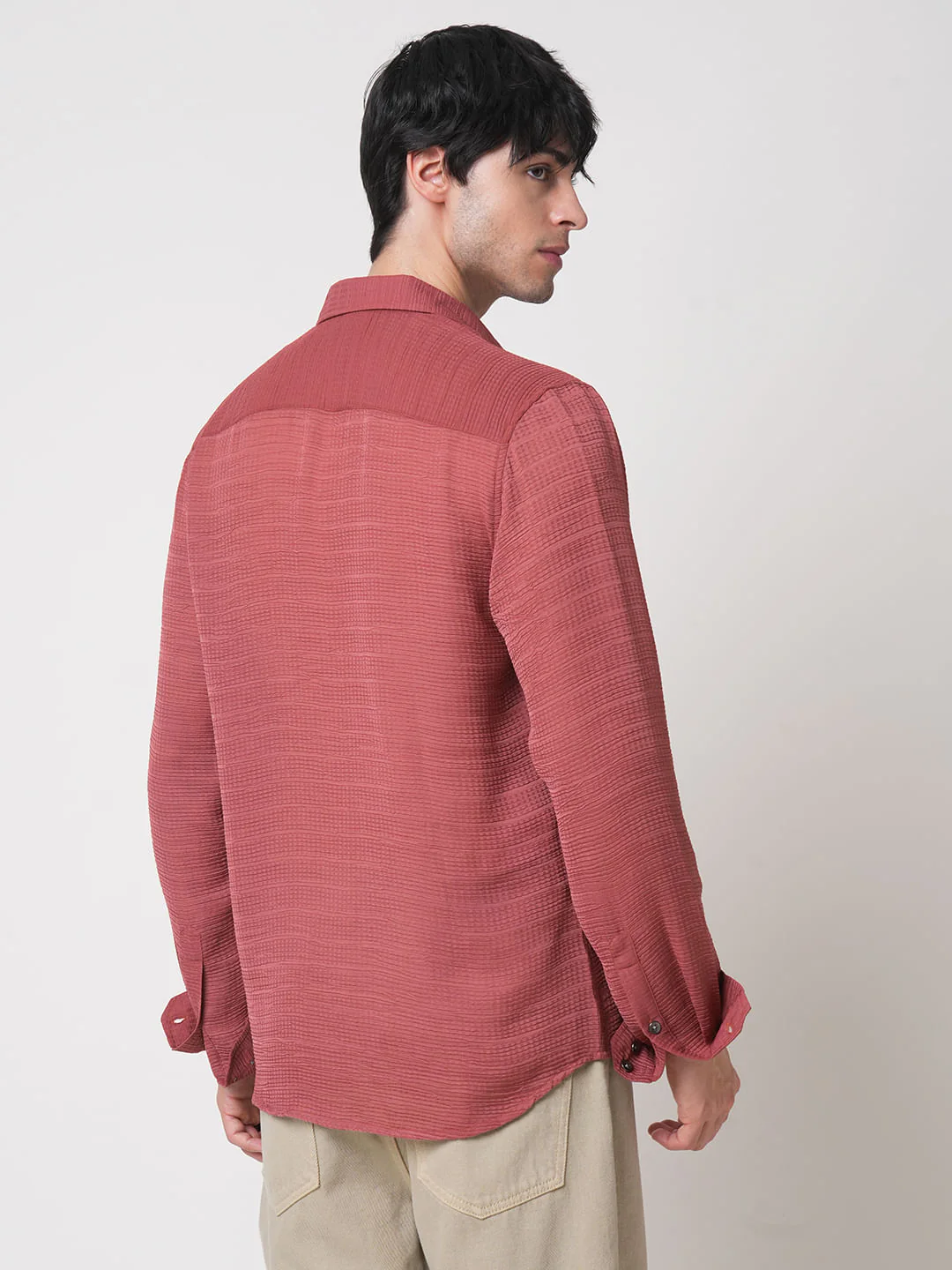 Glossy Rust Textured Chiffon Shirt - Image 8