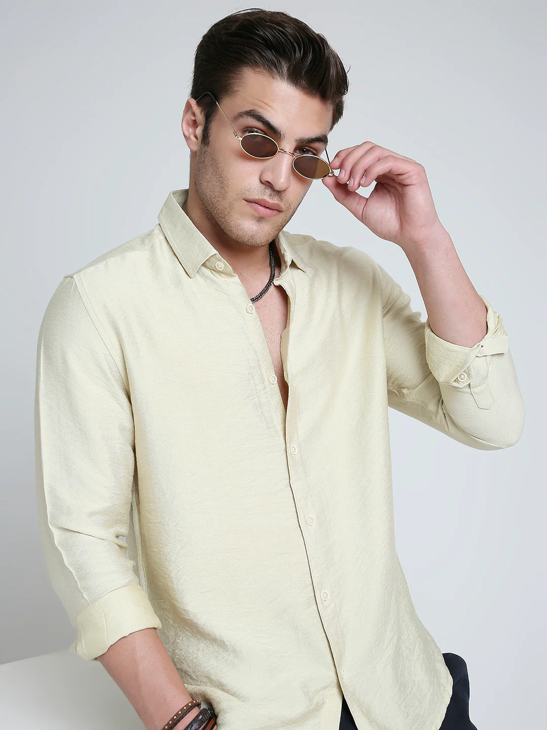 Golden Beige Lightweight Crinkled Shirt - Image 2
